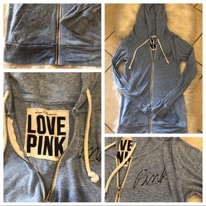 💗VS LOVE PINK lightweight zip up baby blue hoodie